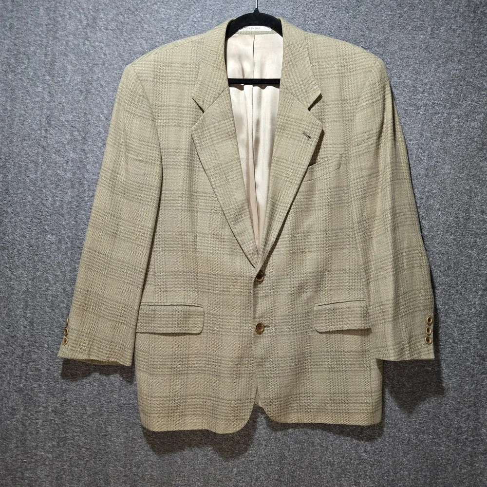 Boss Hugo‎ Boss Corleone Men Size 40S Linen Two Button Sport Coat Windowpane